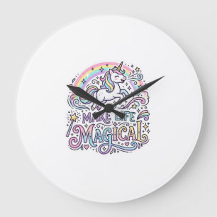 Reloj Redondo Grande Unicornio hace la vida mágica tipografía vectorial