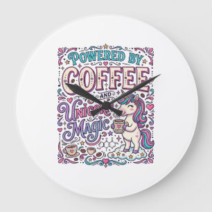 Reloj Redondo Grande Unicornio impulsado por café y magia de unicornio 