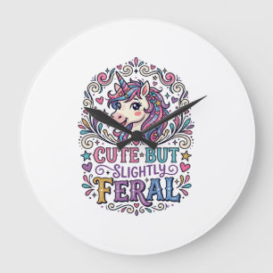 Reloj Redondo Grande Unicornio Lindo pero Ligeramente Feral Fondo Blanc