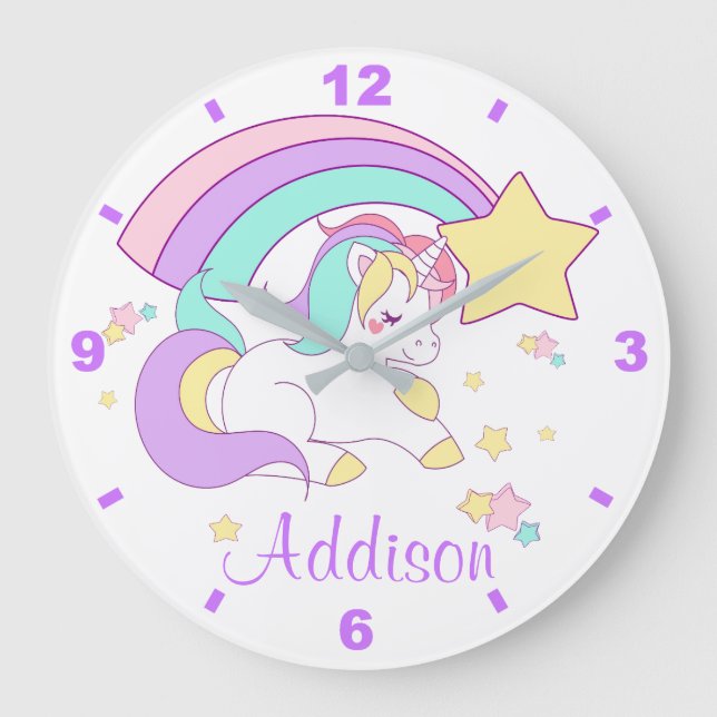 Reloj Redondo Grande Unicornio mágico personalizado personalizado lindo (Anverso)