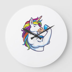 Reloj Redondo Grande Unicornio Musculoso - Divertido Cuerpo de Fitness
