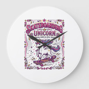 Reloj Redondo Grande Unicornio Patinaje Unicornio Elegante Fondo Blanco
