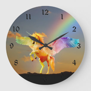 Reloj Redondo Grande Unicornio Pegaso del arco iris