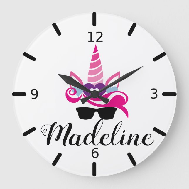 Reloj Redondo Grande Unicornio Rosa (Anverso)