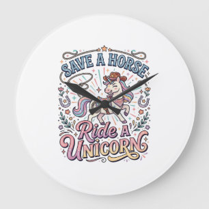 Reloj Redondo Grande Unicornio Salva un Caballo Monta un Unicornio Impr