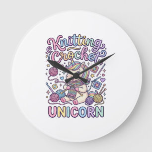 Reloj Redondo Grande Unicornio Tejiendo Crochet Unicornio Encantador Bl