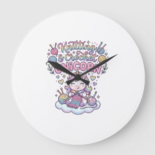 Reloj Redondo Grande Unicornio Tejiendo Crochet Unicornio Tipografía Ad