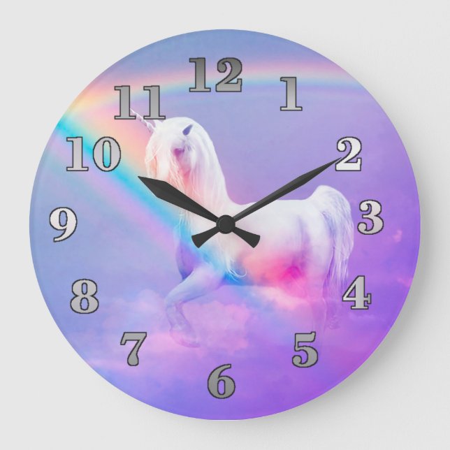 Reloj Redondo Grande Unicornio y arco iris (Anverso)