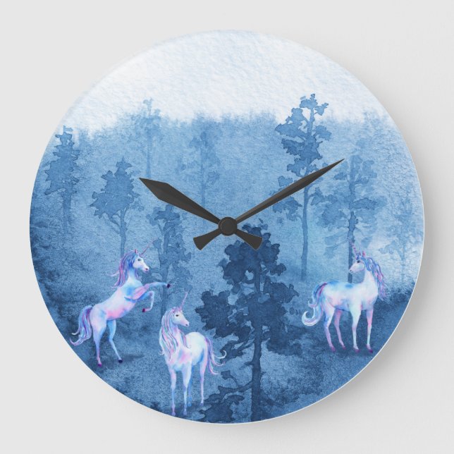 Reloj Redondo Grande Unicornios en la niebla (Anverso)