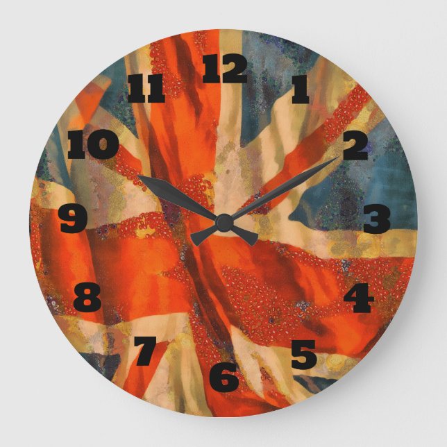 Reloj Redondo Grande Unión de estilo Grunge Jack Ilustracion de bandera (Anverso)