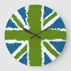 Reloj Redondo Grande Union Jack Art Green Tones Verde azulados Wall Art