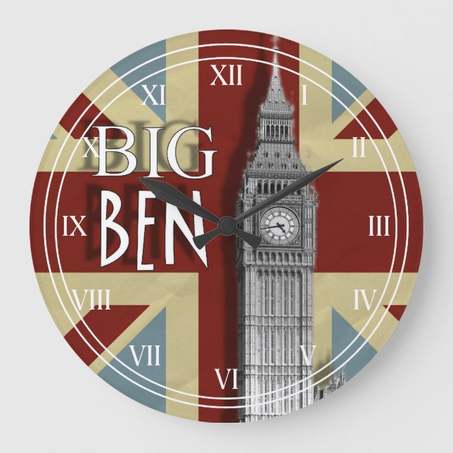 Reloj Redondo Grande Union Jack London Big Ben (Anverso)