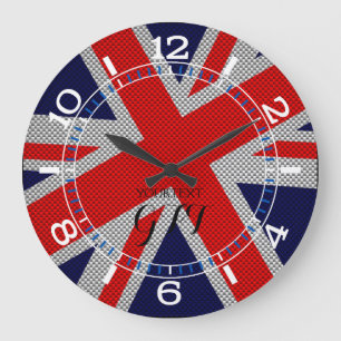 Reloj Redondo Grande Union Jack vibrante personalizado en estilo del