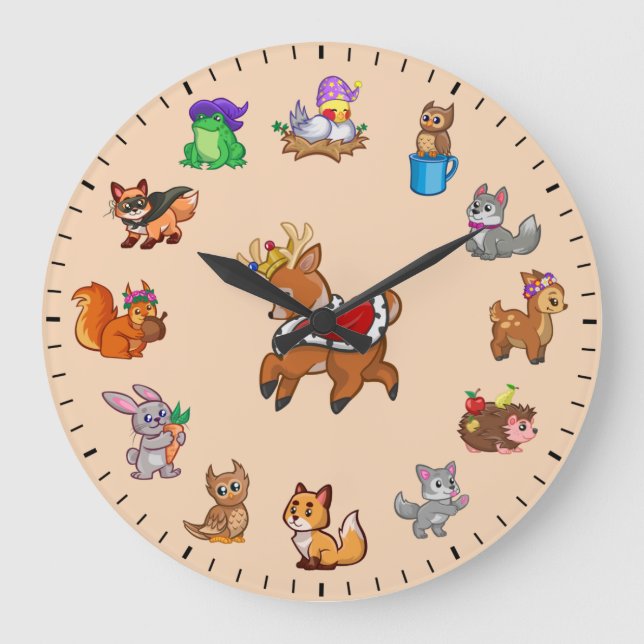 Reloj Redondo Grande Unique Cute Animals of Nature Themed (Anverso)