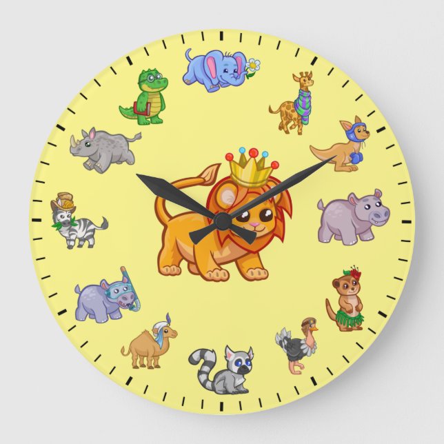 Reloj Redondo Grande Unique Cute Animals of the Wild Themed (Anverso)