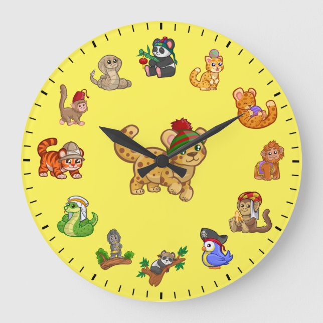 Reloj Redondo Grande Unique Cute Exotic Animals Themed (Anverso)