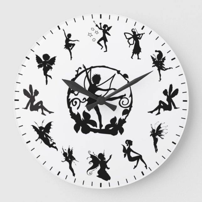Reloj Redondo Grande Unique Cute Fairy Black Silhouettes Themed (Anverso)