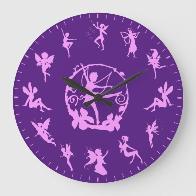 Reloj Redondo Grande Unique Cute Fairy Pink Silhouettes Themed (Anverso)