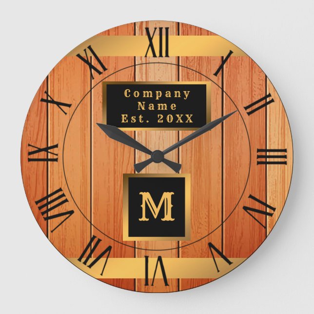 Reloj Redondo Grande Unique Gold Luxury Wood Monogrammed (Anverso)