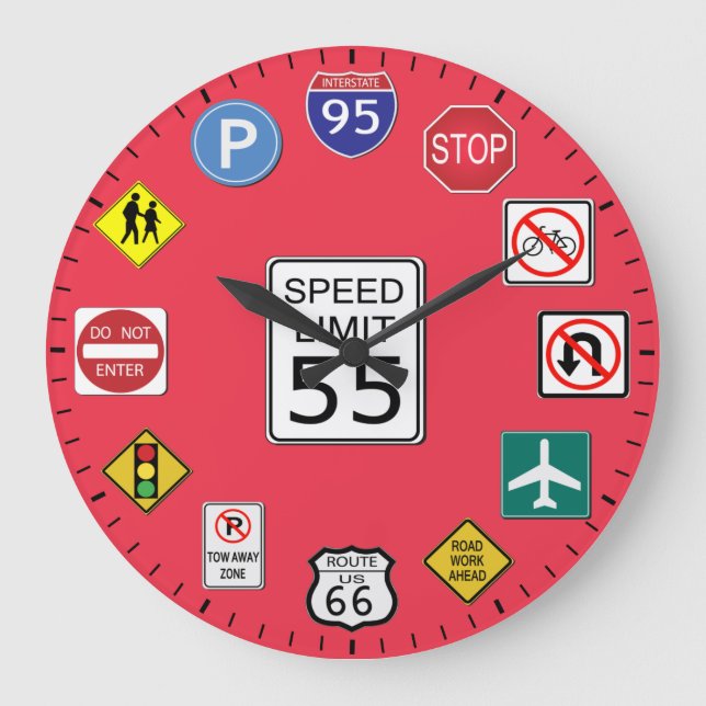 Reloj Redondo Grande Unique Road Traffic Signs Themed (Anverso)