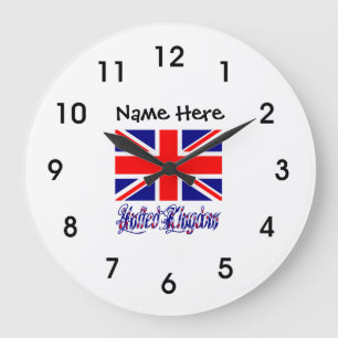 Reloj Redondo Grande United Kingdom and British Flag with Your Name Lar