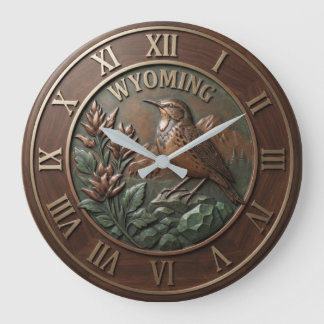 Reloj Redondo Grande United States Meadowlark and Buffalo Nature Wood
