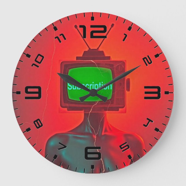 Reloj Redondo Grande Unplug Time – Retro TV Head Clock (Anverso)