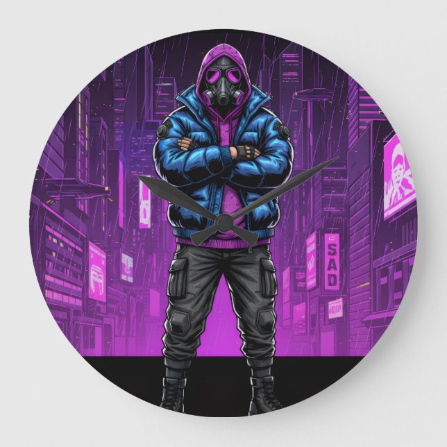 Reloj Redondo Grande Urban Gas Mask Rebel – Cyberpunk Streetwear Art (Anverso)