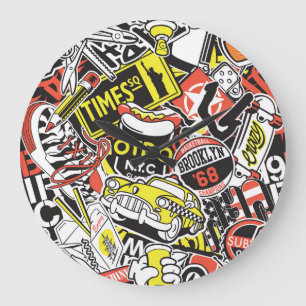 Reloj Redondo Grande Urbano de Nueva York: retazos pegatinas.