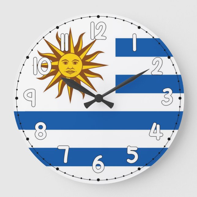 Reloj Redondo Grande Uruguay Flag Wall Clock – Patriotic Home & Office  (Anverso)