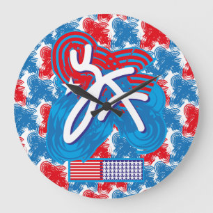 RELOJ REDONDO GRANDE USA/EEUU FLAG SIMPLIFIED TEXT BY MASANSER PIXELAT