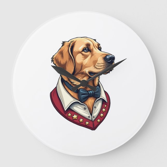 Reloj Redondo Grande USA Golden Retriever Vintage Patriotic Dog Shirt (Anverso)