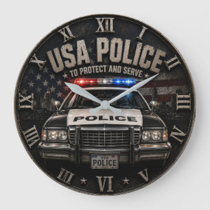 Reloj Redondo Grande USA Police Classic Patrol Car Vintage 