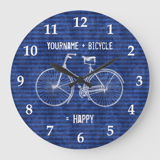 Reloj Redondo Grande Usted más la bicicleta iguala las rayas antiguas (Anverso)