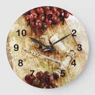Reloj Redondo Grande Uvas, corchos de la botella de vino y sacacorchos
