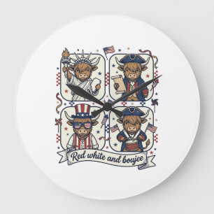 Reloj Redondo Grande Vaca Altura Patriótica Roja Blanca y Elegante