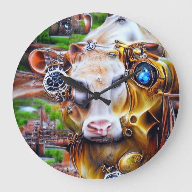 Reloj Redondo Grande Vaca cibernética de vapor (Anverso)