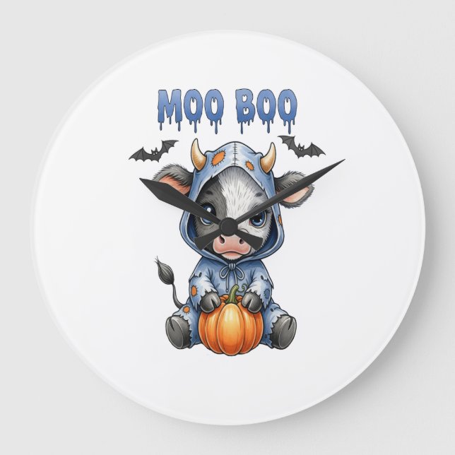 Reloj Redondo Grande Vaca de Halloween Moo Boo (Anverso)