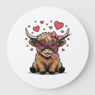 Reloj Redondo Grande Vaca de las Tierras Altas Valentín Corazón Gafas V