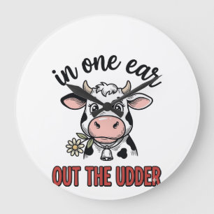 Reloj Redondo Grande Vaca Divertida Con Una Oreja Fuera De La Camiseta