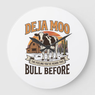 Reloj Redondo Grande Vaca divertida Deja Moo Diseño de camisa western v