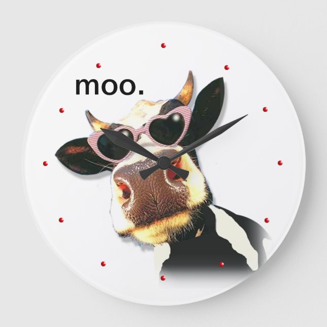Reloj Redondo Grande Vaca divertida - MOO (Anverso)