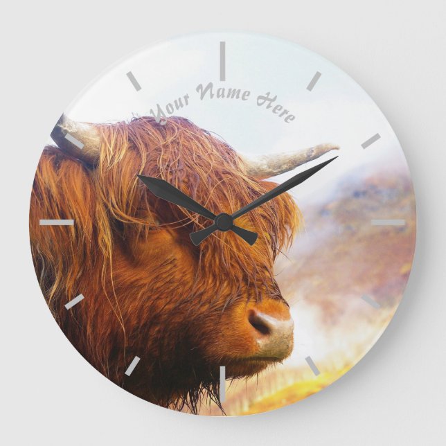 Reloj Redondo Grande Vaca escocesa de montaña (Anverso)