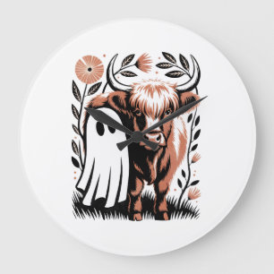 Reloj Redondo Grande Vaca fantasma de las Tierras Altas rústicas de Hal