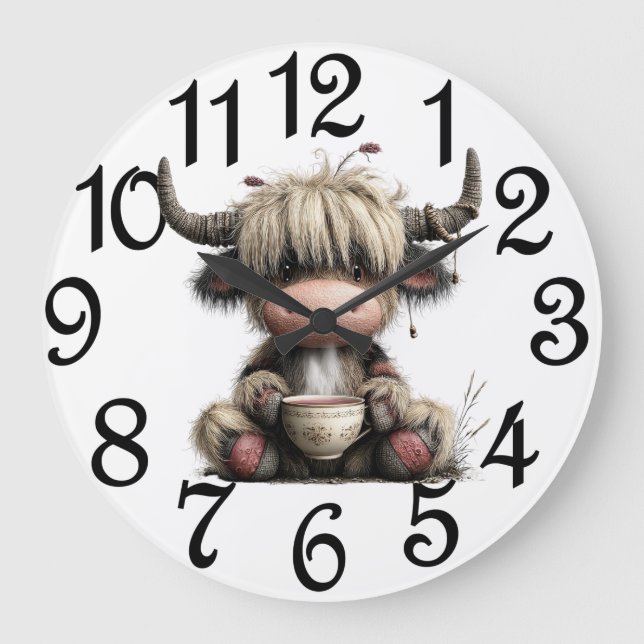 Reloj Redondo Grande Vaca Highland de cocina (Anverso)