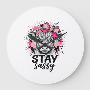 Reloj Redondo Grande Vaca Highland Rosa Permanece Sassy Grabado Vintage