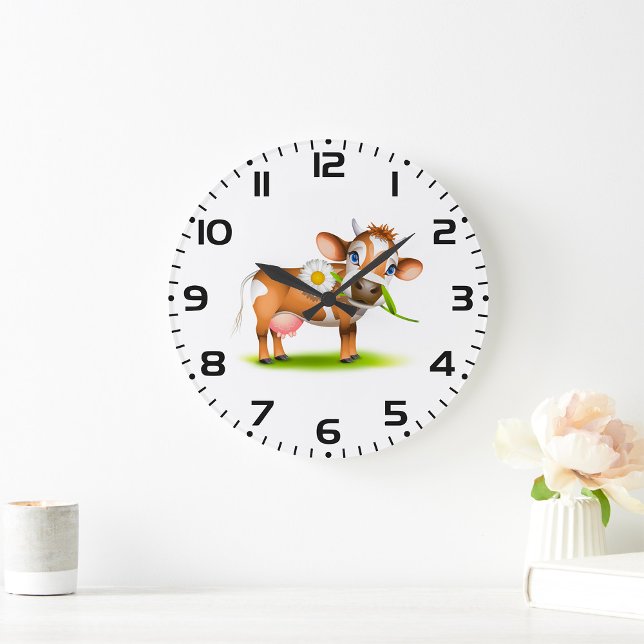 Reloj Redondo Grande Vaca lechera Personalizado con flores y hierba (Subido por el creador)