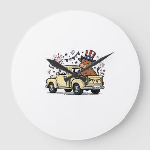 Reloj Redondo Grande Vaca Patriótica Diseño de Vector de Camión del 4 d
