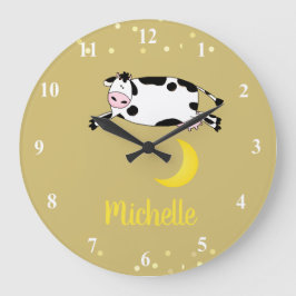 Reloj Redondo Grande Vaca Personalizada Saltando Sobre La Guardería De