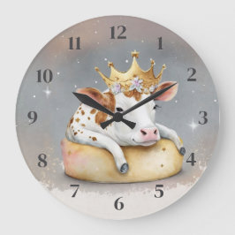 Reloj Redondo Grande Vaca Real Soñando en Trono de Queso